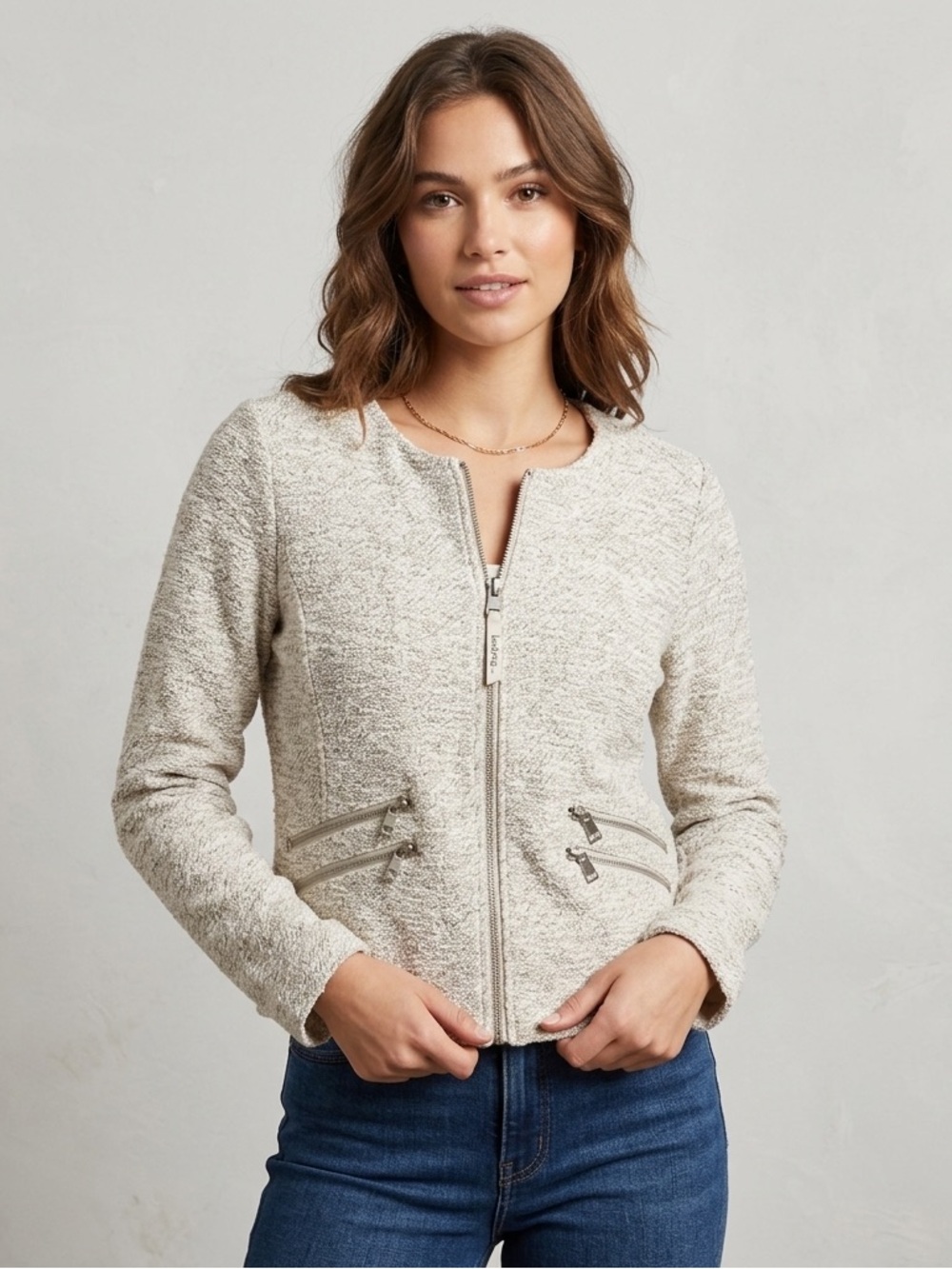 Lou & Grey LOFT Business Casual Full Zip Up Jacket Sweater w/ Pockets Size Large